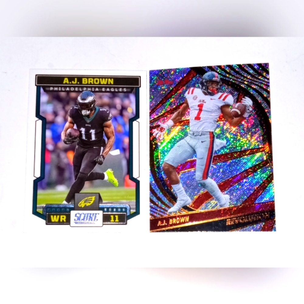 A.J. Brown 2023 Panini Score #243 + Chronicles Revolution Draft Picks #95